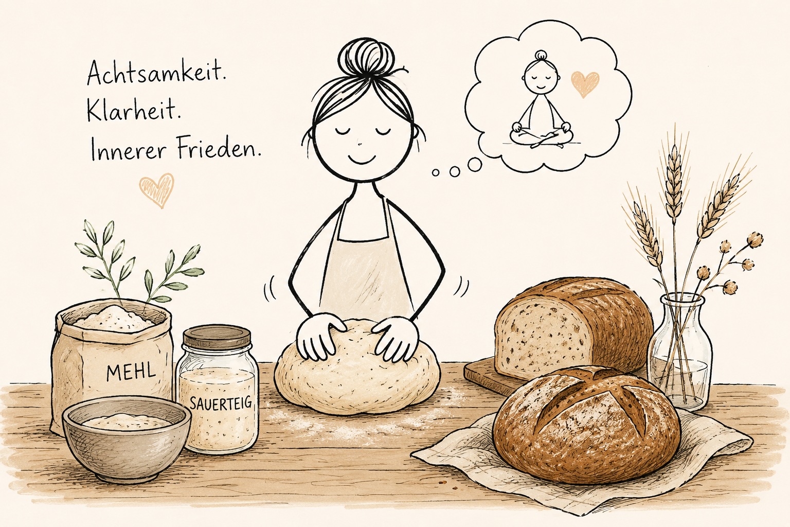 Frau knetet einen Sauerteig und findet durch achtsames Brotbacken zu mehr Klarheit und innerer Ruhe.